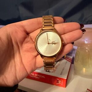 Lacoste Gold Watch with Textured White Face
